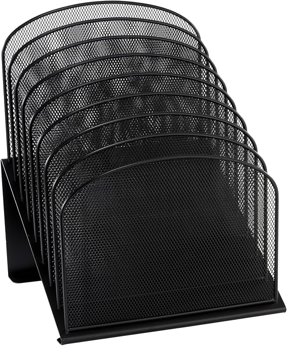 Safco Products Onyx Mesh 8-Tier Vertical Desktop Organizer 3258BL, Black Powder Coat Finish, Durable Steel Mesh Construction, Space-Saving Functionality