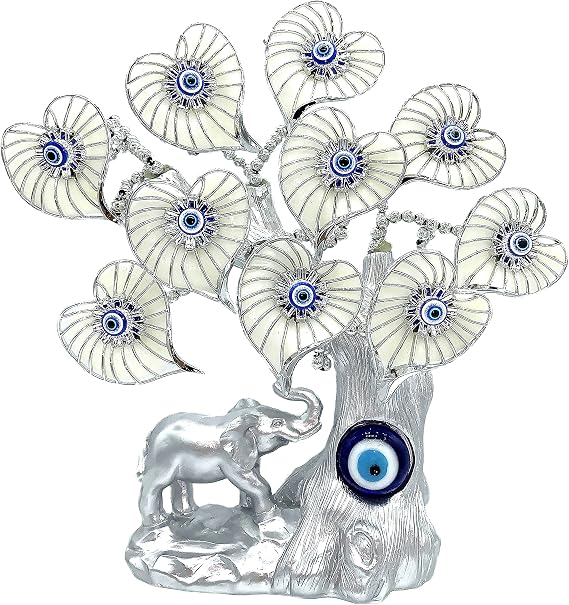 Betterdecor Blue Evil Eye Turkish Nazar Money Fortune Tree Lucky Elephant Design Home Decor for Blessing and Protection