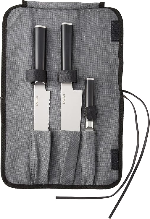 Babish German High-Carbon 1.4116 Steel Cutlery Knife Set, 3-Piece Chef, Bread, Pairing Knive wKitchen Knives Roll