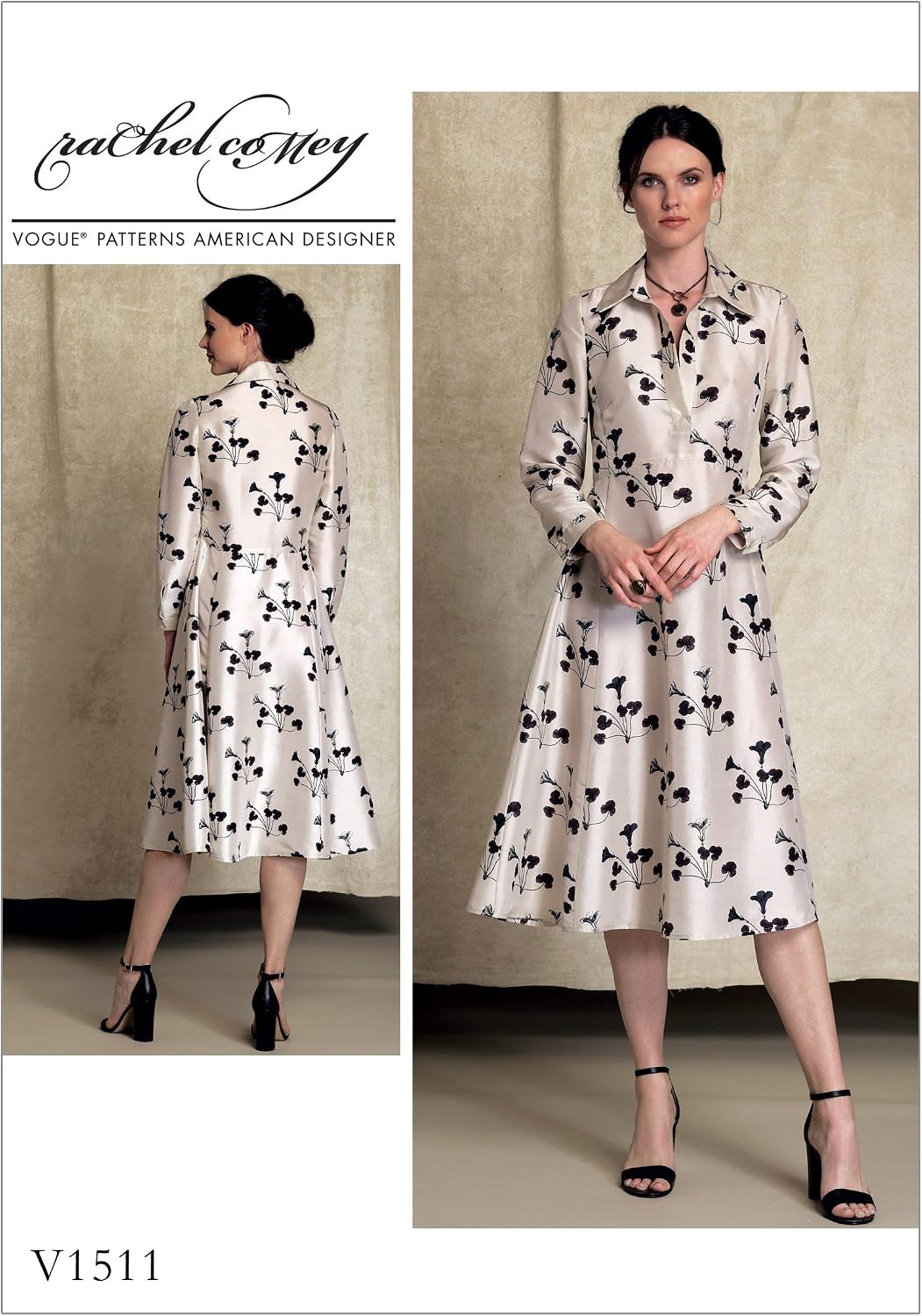 Vogue Patterns Dress Misses Half-Placket, Long Sleeve Shirtdress, 6-8-10-12-14, Orange