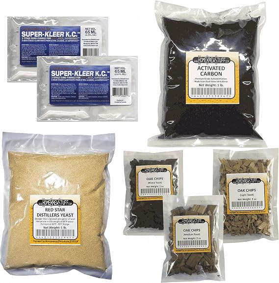 Deluxe Distillers Moonshine Essentials Refill Kit (DADY) Includes Distillers Yeast, Amylase, Carbon, Oak & Clarifier Ingredients for Over 20 Gallons Home Distilling Supplies