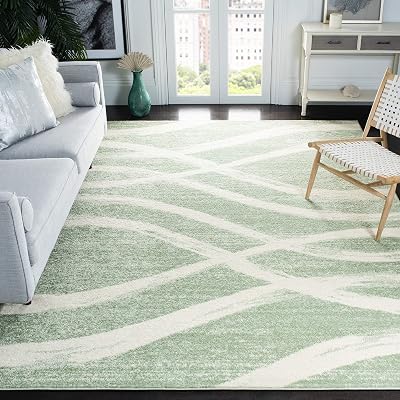SAFAVIEH Area Rug 9x12 - Adirondack Collection - Large - Sage & Cream, Modern Wave Design, Non-Shedding & Easy to Clean, Ideal for Living Room, Bedroom, Dining Space ADR125X