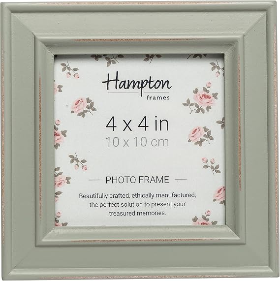 Hampton Frames | Square Photo Frame PAL301944S | 4x4 Inch (10x10cm), Sage Green, Distressed Wood | Glass Aperture, Freestanding or Wall Mount | Display for Home or Office