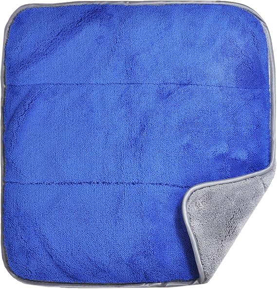 Clean Flawless 850GSM Ultraplush Cleaning/Dusting Microfiber Cloth Extremely Absorbent and Soft Microfiber Towel | Drying and Polishing with Silk Lined Border (Blue/Grey 16" x 16", 3 Pack)
